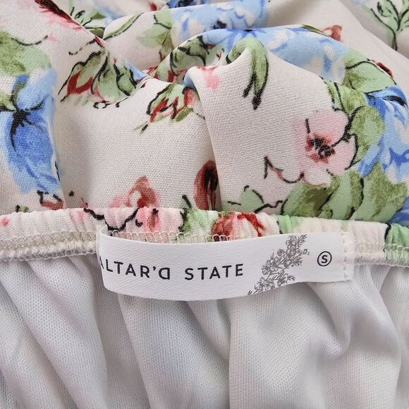 Altar'd State S Cream Floral Mini Babydoll Dress Tie Shoulder Ruffle Hem Cottage - Picture 4 of 5